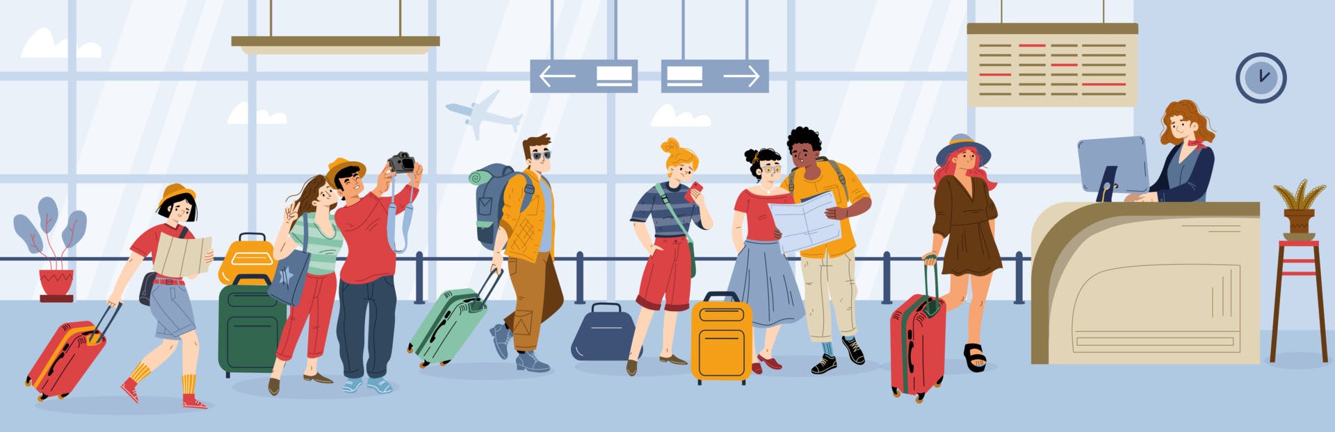 cartoon of passengers waiting to board a flight